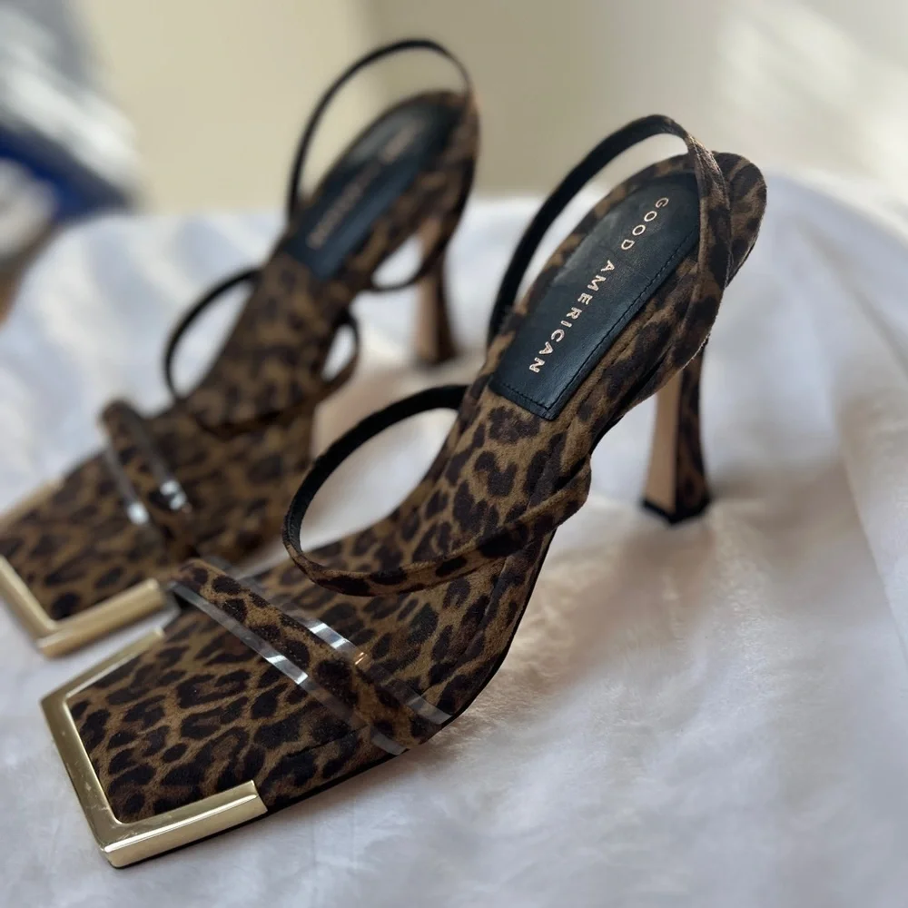 Good American Standout Square Toe 60 Pale Leopard size 8 1/2